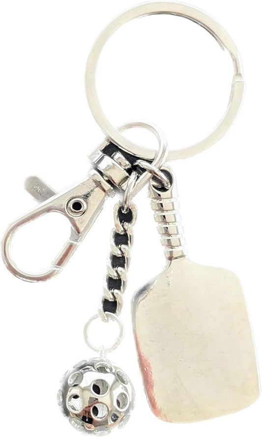 Pickleball keychain, with pickleball and paddle charms and spring clasp, hang on pickleball bag or keys (multiple colors)